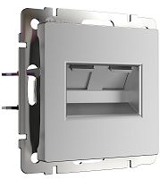 Розетка компьютерная без рамки Werkel 2-м. RJ45+RJ45 5e серебряный глянцевый картинка